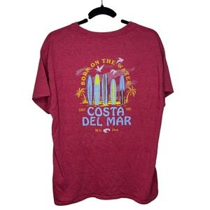 Costa Del Mar T-Shirt Men's L Red Fishing Beach Outdoor Short Sleeve Cotton Poly